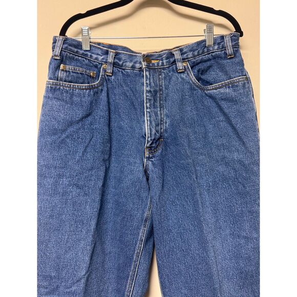 VTG - EDDIE BAUER Fleece Lined Jeans, Medium Wash, Zip Fly, Sz 35x32 - Picture 2 of 8